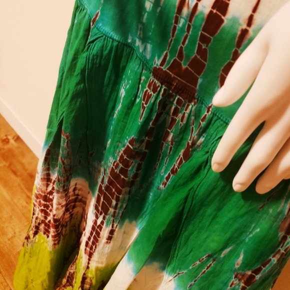 SOLATAIRE Teal Blue Brn Wht Tie Dye Dress- Vintage-NWT-L - Picture 5 of 8